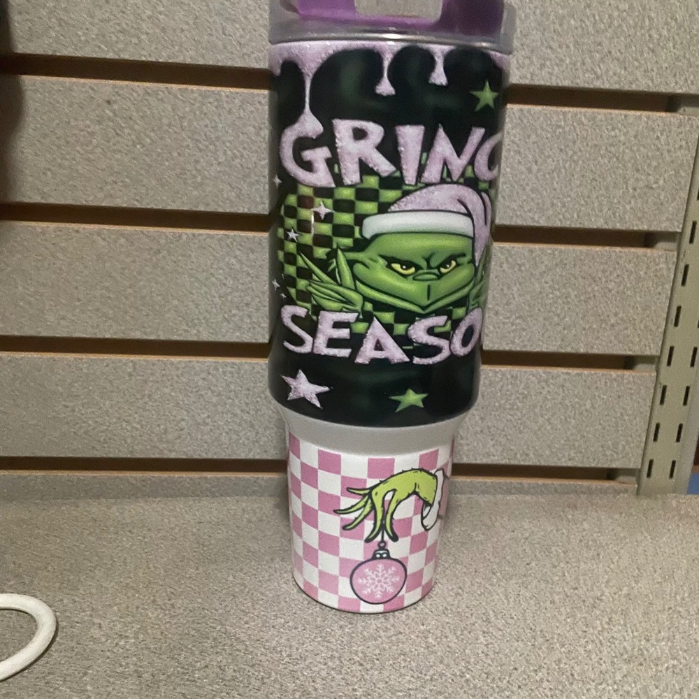 NIB NEW Custom Grinch‎ Season Tumbler With Handle Straw 40 ounce Christmas